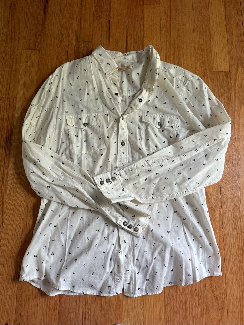 John Varvatos Cream Button-Down Shirt with Small Navy Print